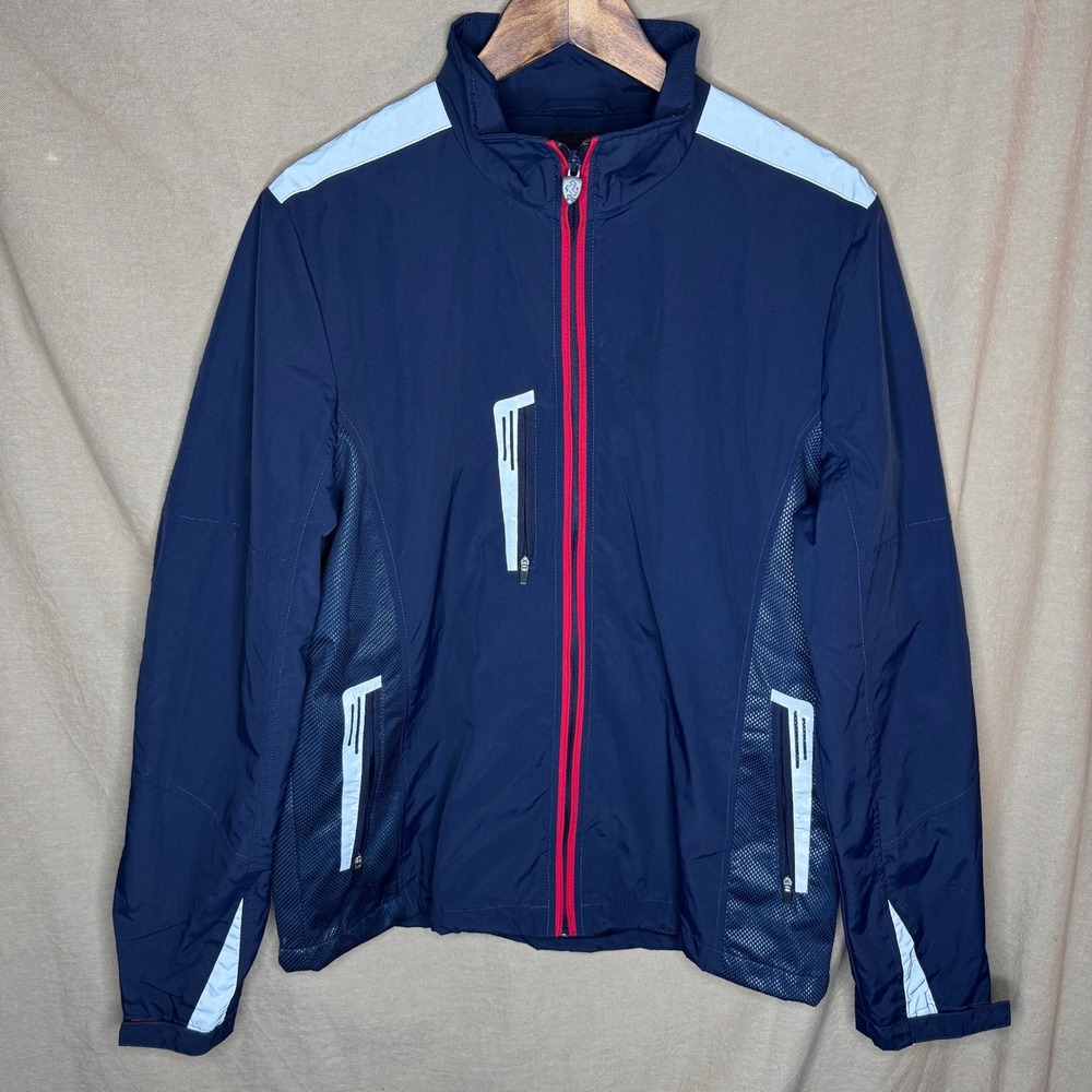 Ferrari Scuderia Mens Navy Blue Full Zip Windbreaker Racing Jacket Large F1